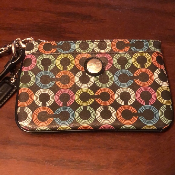 Coach Signature Waverly Op Art Multi C Zip Wristlet Black Rainbow - Picture 2 of 4